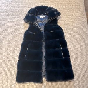 BNWT Via Spiga Faux Fur Navy Blue Vest Side Zipper XS